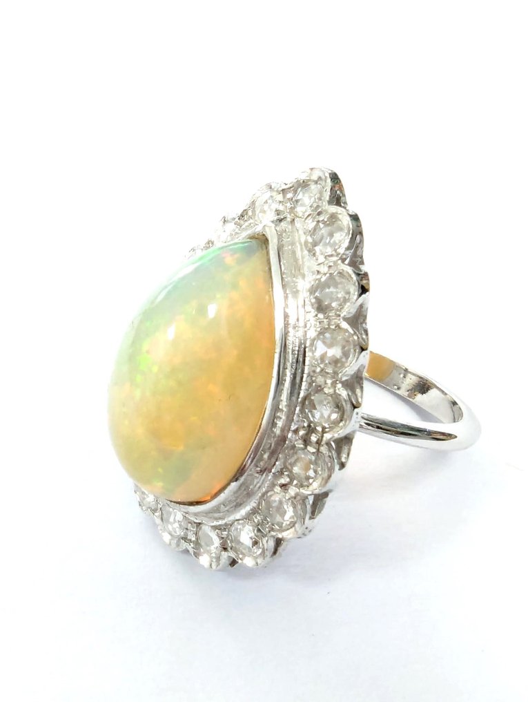 Anello - 18 carati Oro bianco Opale - Diamante #1.2