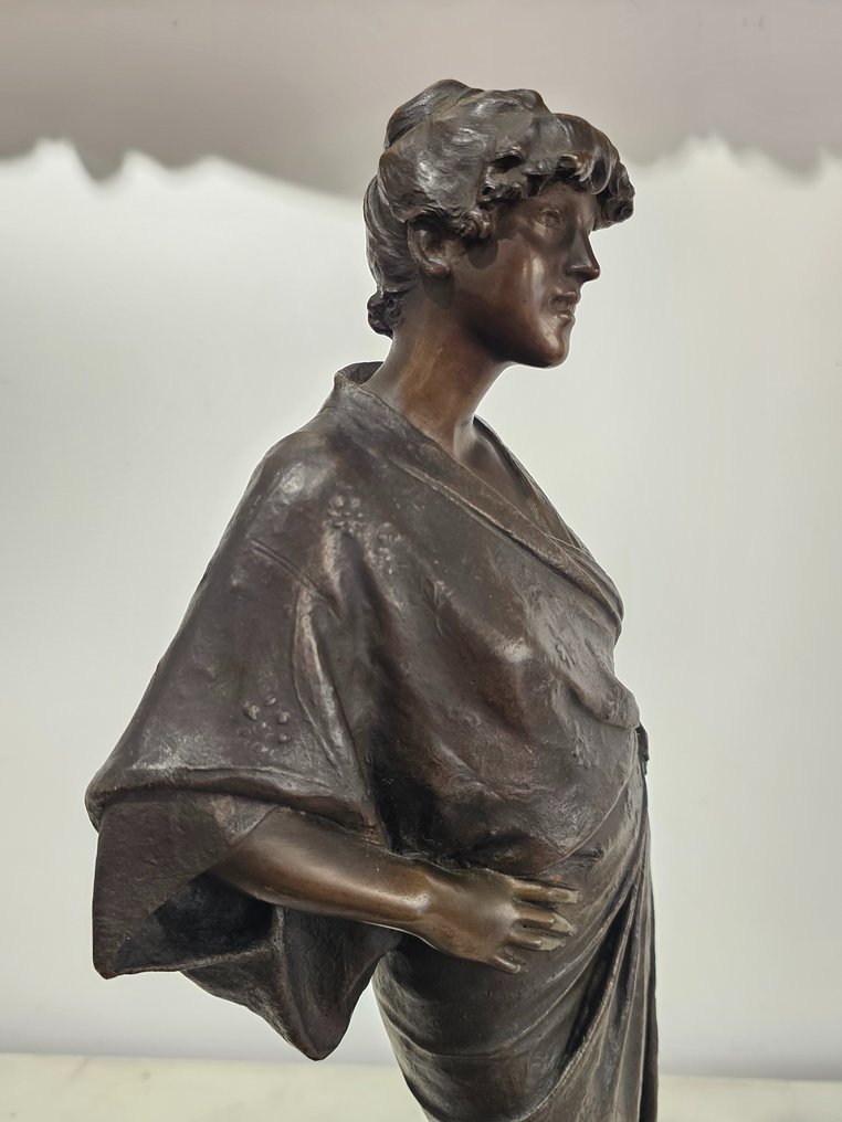 Giovanni Battista Amendola (1848 - 1887) - sculptuur, A moment's rest - 59 cm - Gepatineerd brons #3.2
