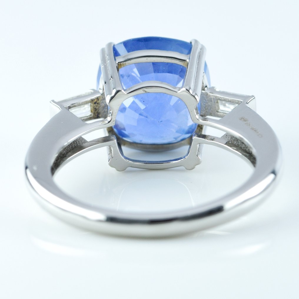 戒指 鉑金 -  7.05ct. tw. 藍寶石 - 鉆石 - 斯里蘭卡無熱藍寶石 #1.2