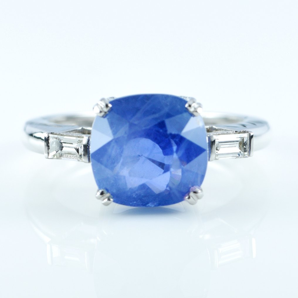 戒指 鉑金 -  7.05ct. tw. 藍寶石 - 鉆石 - 斯里蘭卡無熱藍寶石 #1.1