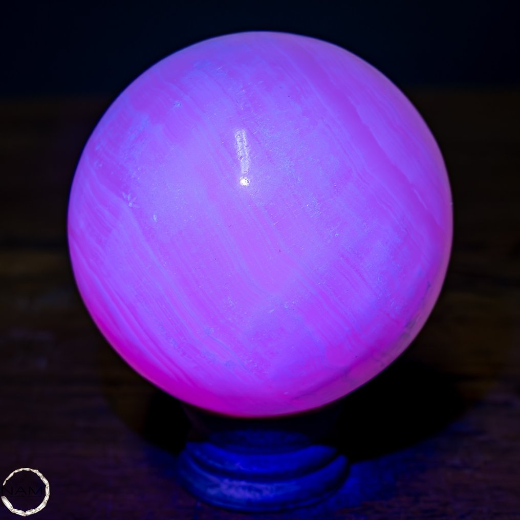 Esfera de cristal de calcita rosa de manganeso natural,alta fluorescencia, De Pakistán- 992.74 g #1.1