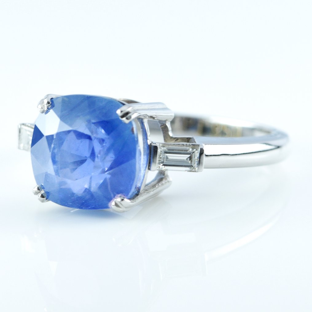 戒指 鉑金 -  7.05ct. tw. 藍寶石 - 鉆石 - 斯里蘭卡無熱藍寶石 #2.1