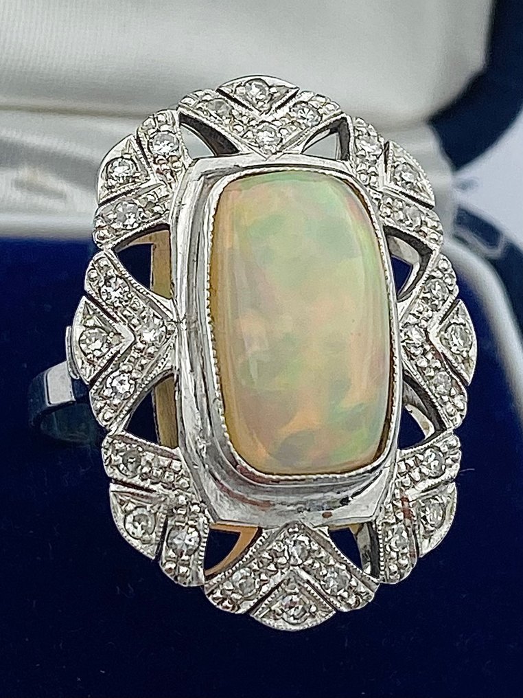 Ring - 14 kt Silber, Weißgold Opal - Diamant #1.2