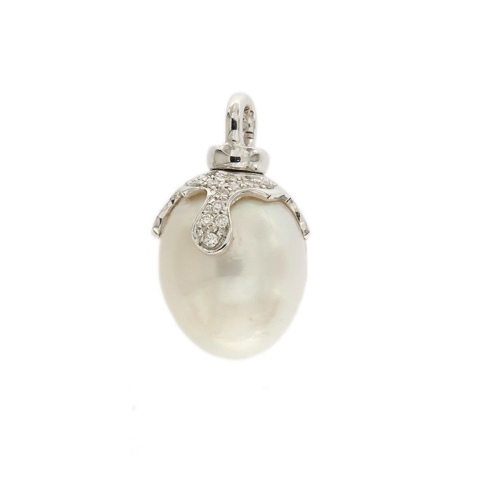 Rajola - Pandantiv - 18 ct. Aur alb Perlă - Diamant #1.2
