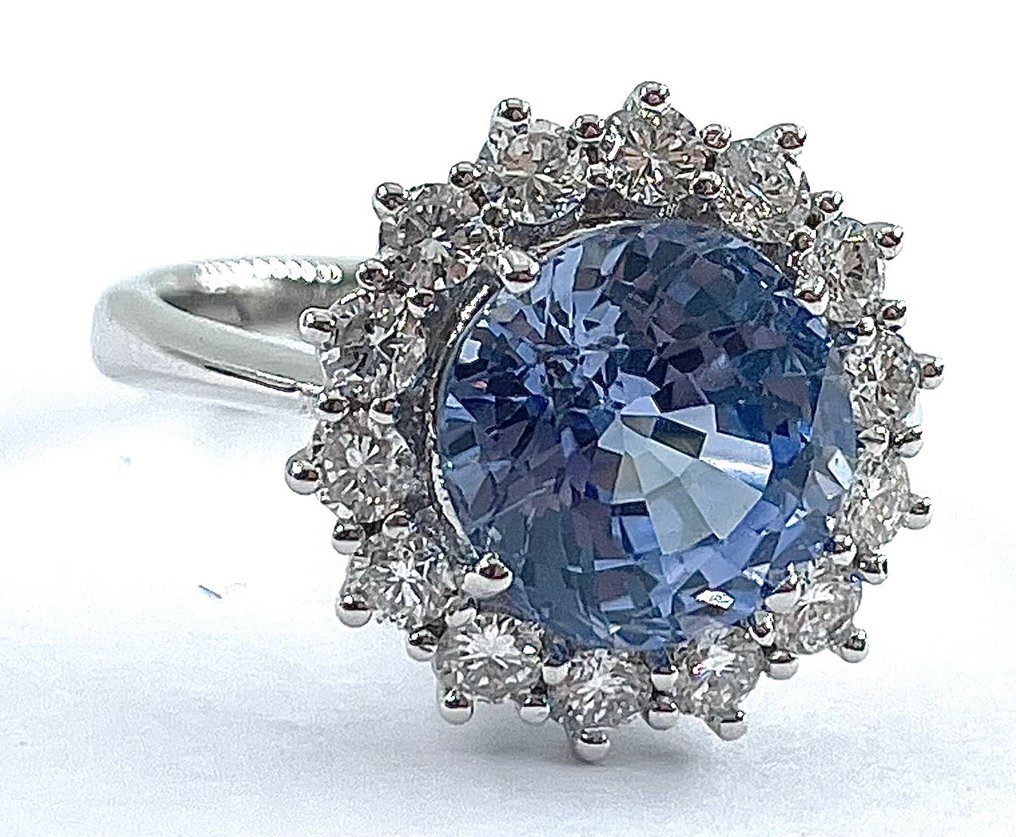 Ring - 18 kraat Hvidguld Safir - Diamant #1.1