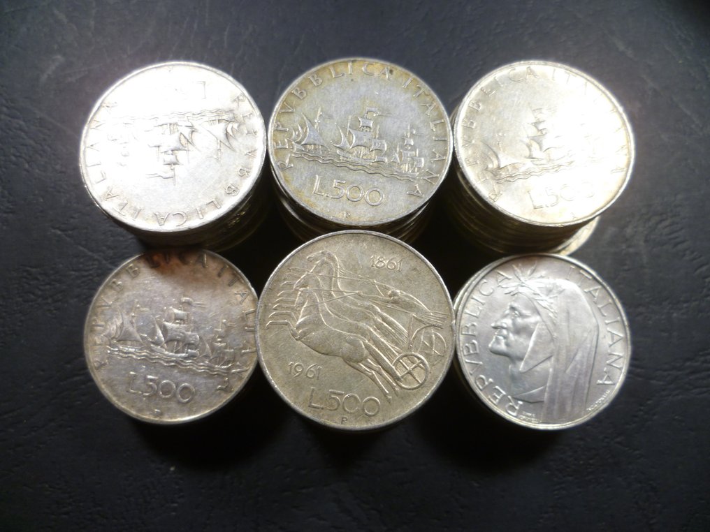 Italia, Italian tasavalta. 500 Lire 1958/1966 (50 monete) #1.1