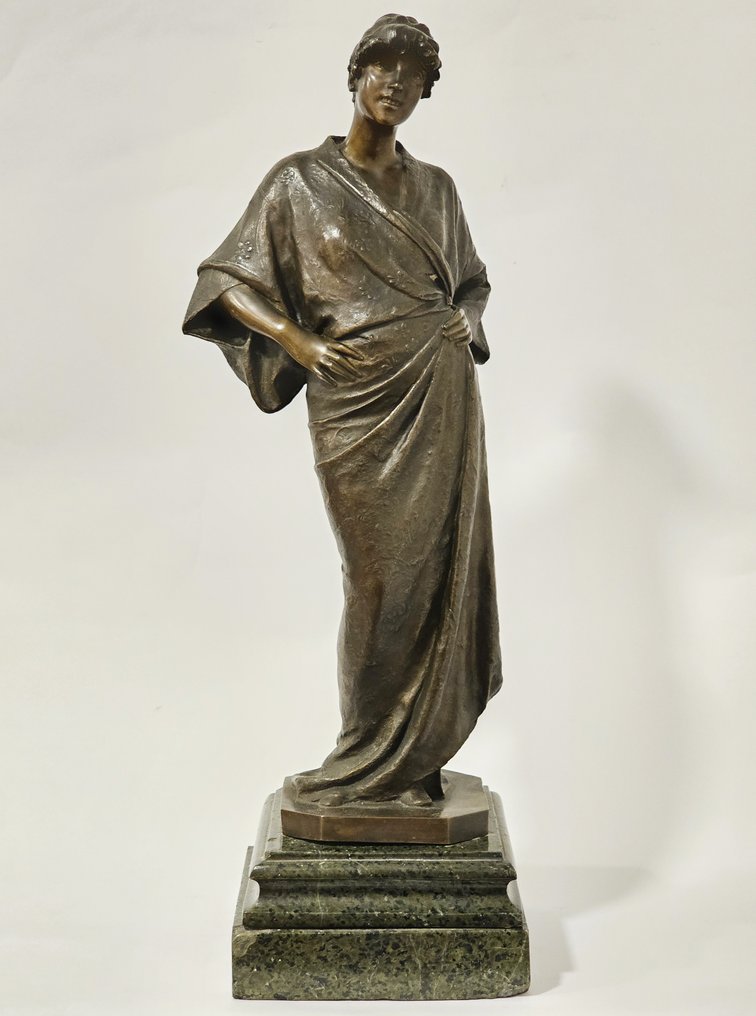 Giovanni Battista Amendola (1848 - 1887) - Sculpture, A moment's rest - 59 cm - Patinated bronze #1.1