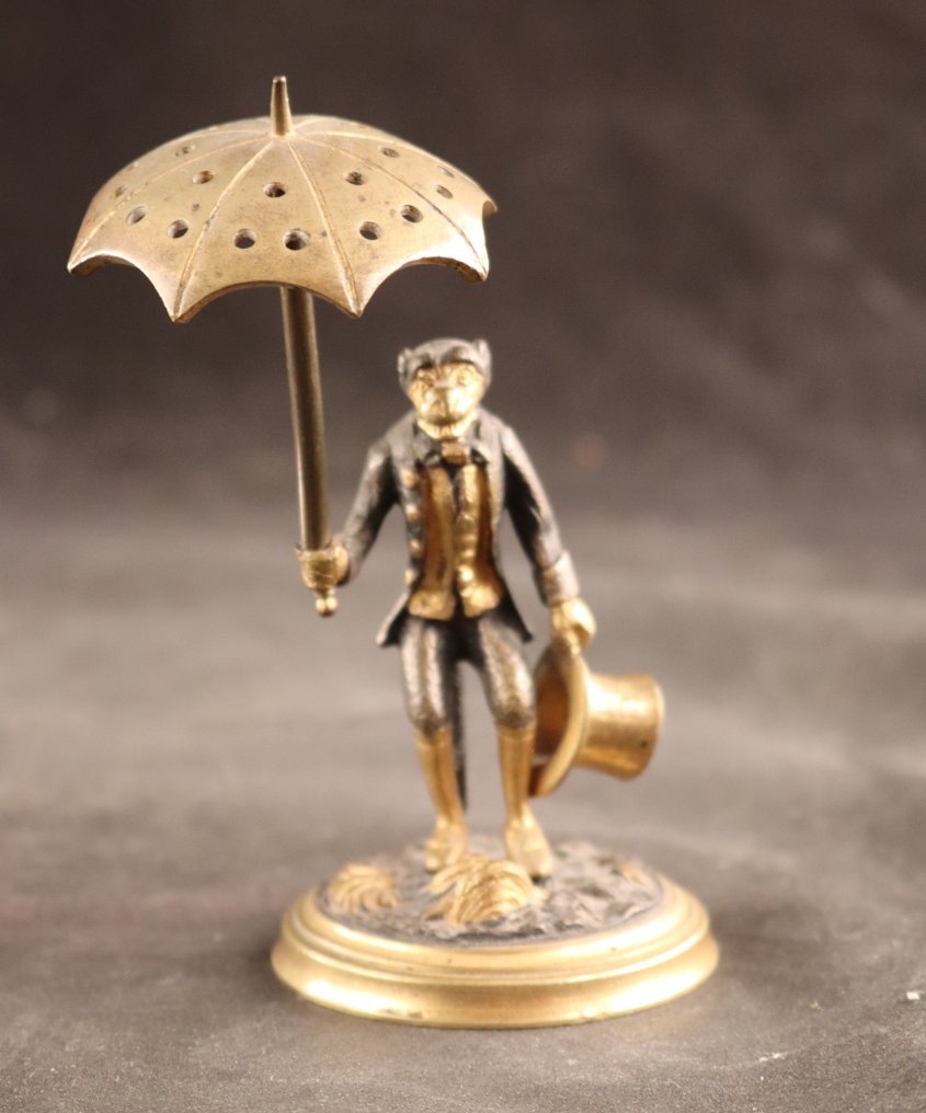 Rzeźba, houder voor cocktailprikkers - aap met hoed en paraplu - 11 cm - Brązowy #1.1