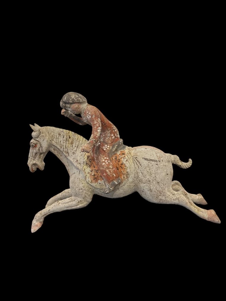 ChinezÄƒ AnticÄƒ, Dinastia Tang TeracotÄƒ Jucător de polo cu test TL de la QED Laboratoire. 35 cm lat. - 26 cm #1.2