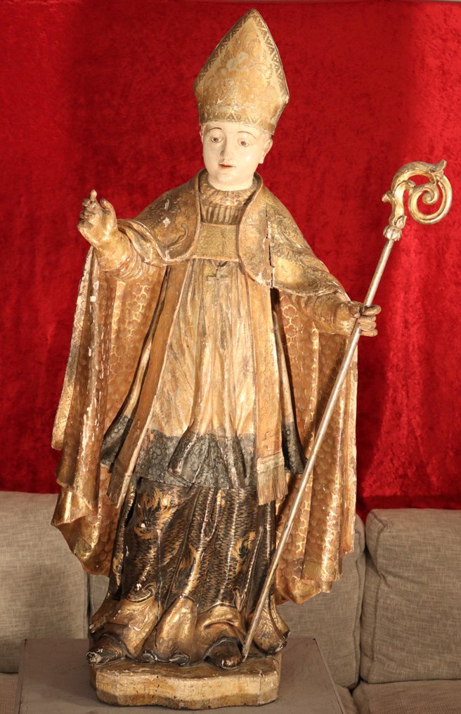 Skulptur, Groot beeld van een bisschop - 117 cm - Trä #2.1