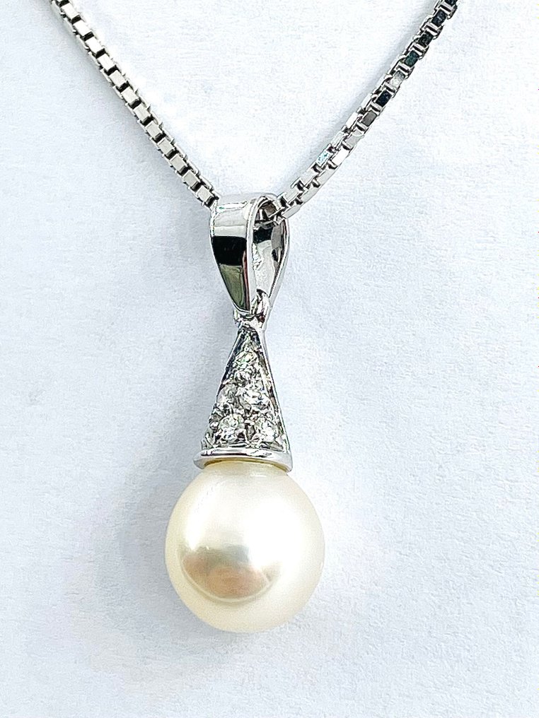 Collier - 18 carats Or blanc Perle - Diamant #2.2