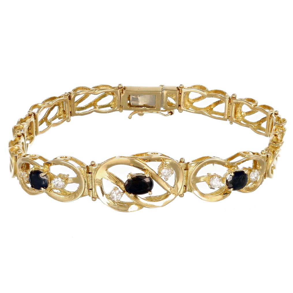 Bracelet - 18 kt. Yellow gold -  0.30ct. tw. Diamond - Sapphire #2.1