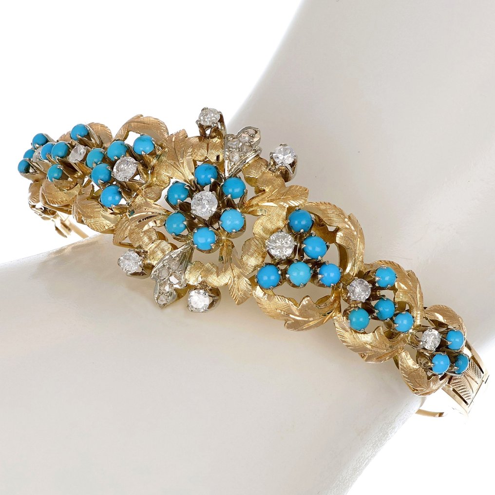 Bracelet - 18 carats Or blanc, Or jaune -  1.13ct. tw. Diamant  (Naturelle) - Turquoise #1.2