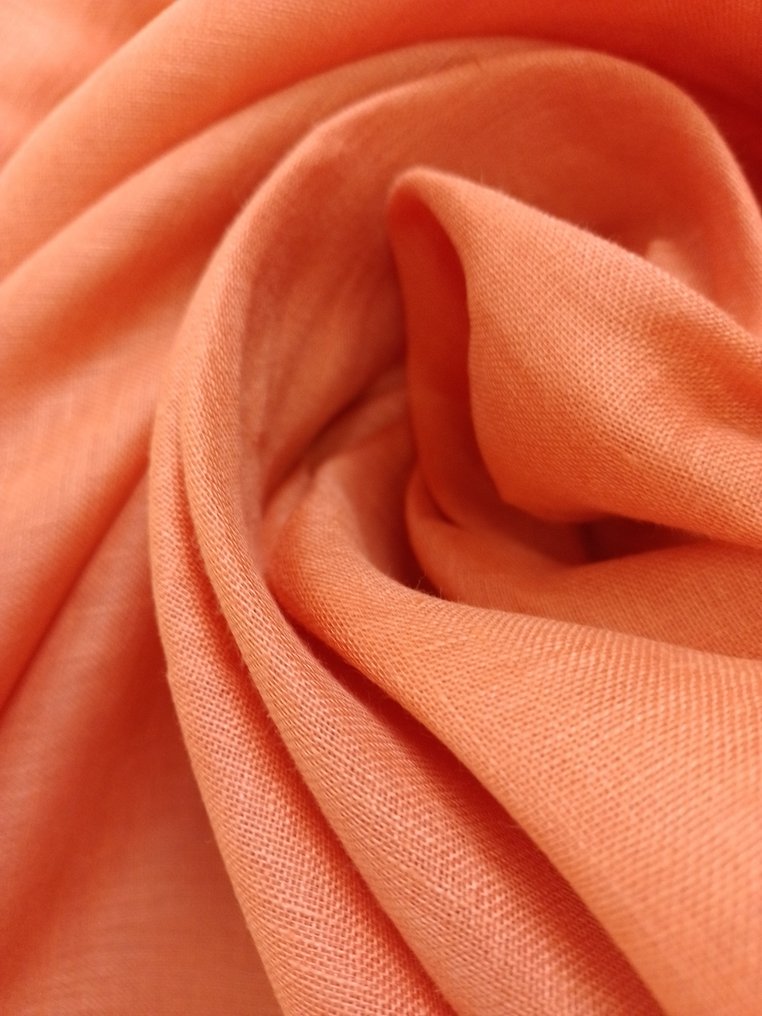 Πλούσια καθαρή λινή γάζα σε πορτοκαλί χρώμα λωτός - Ύφασμα  - 500 cm - 300 cm #1.2