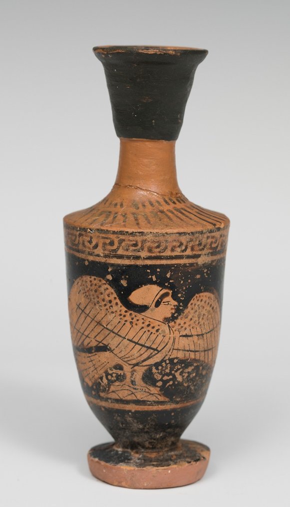 Ancient Greek Very Rare Ceramic Attic Lekythos with Siren With Spanish Export License #1.1