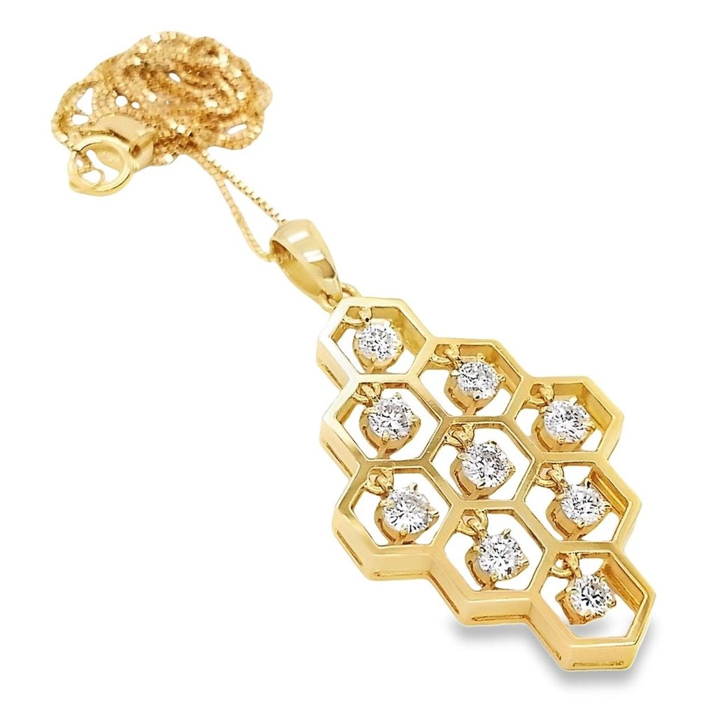 Halsband med hänge - 18 kt Gult guld -  1.02ct. tw. Diamant  (Natural) #3.1