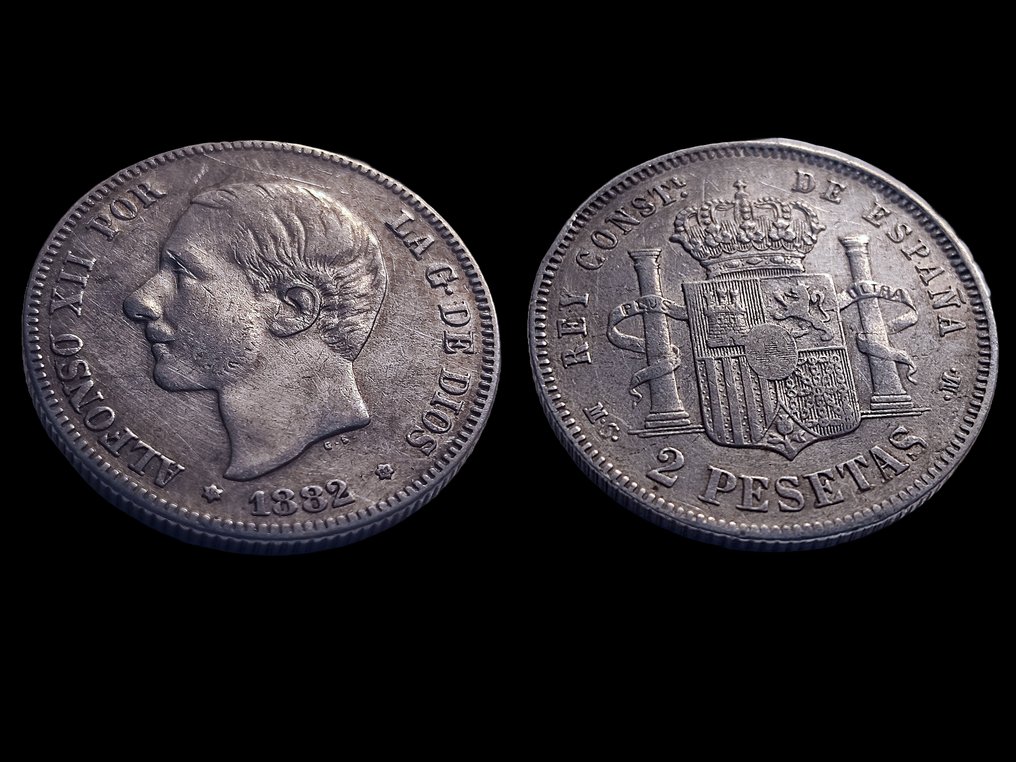 España. Alfonso XII (1874-1885). 2 Pesetas 1882 *18*82 MSM #2.2