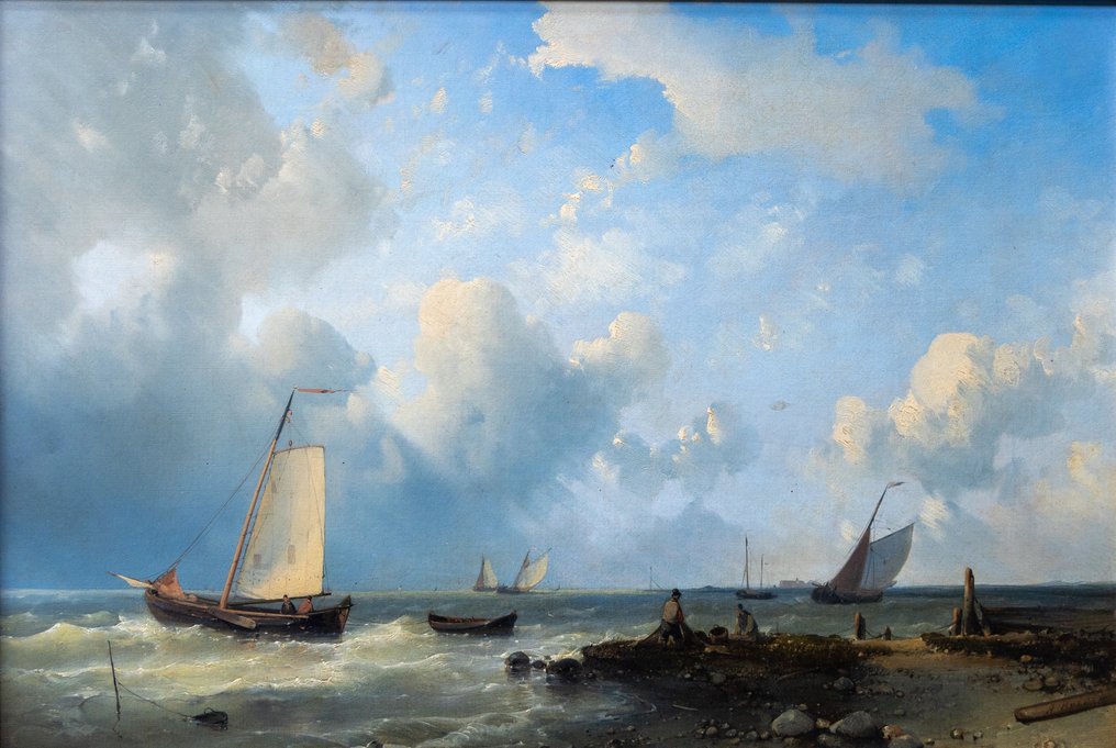 Abraham Hulk (1813-1897) - Figuren op de kust met vissersschepen #1.1