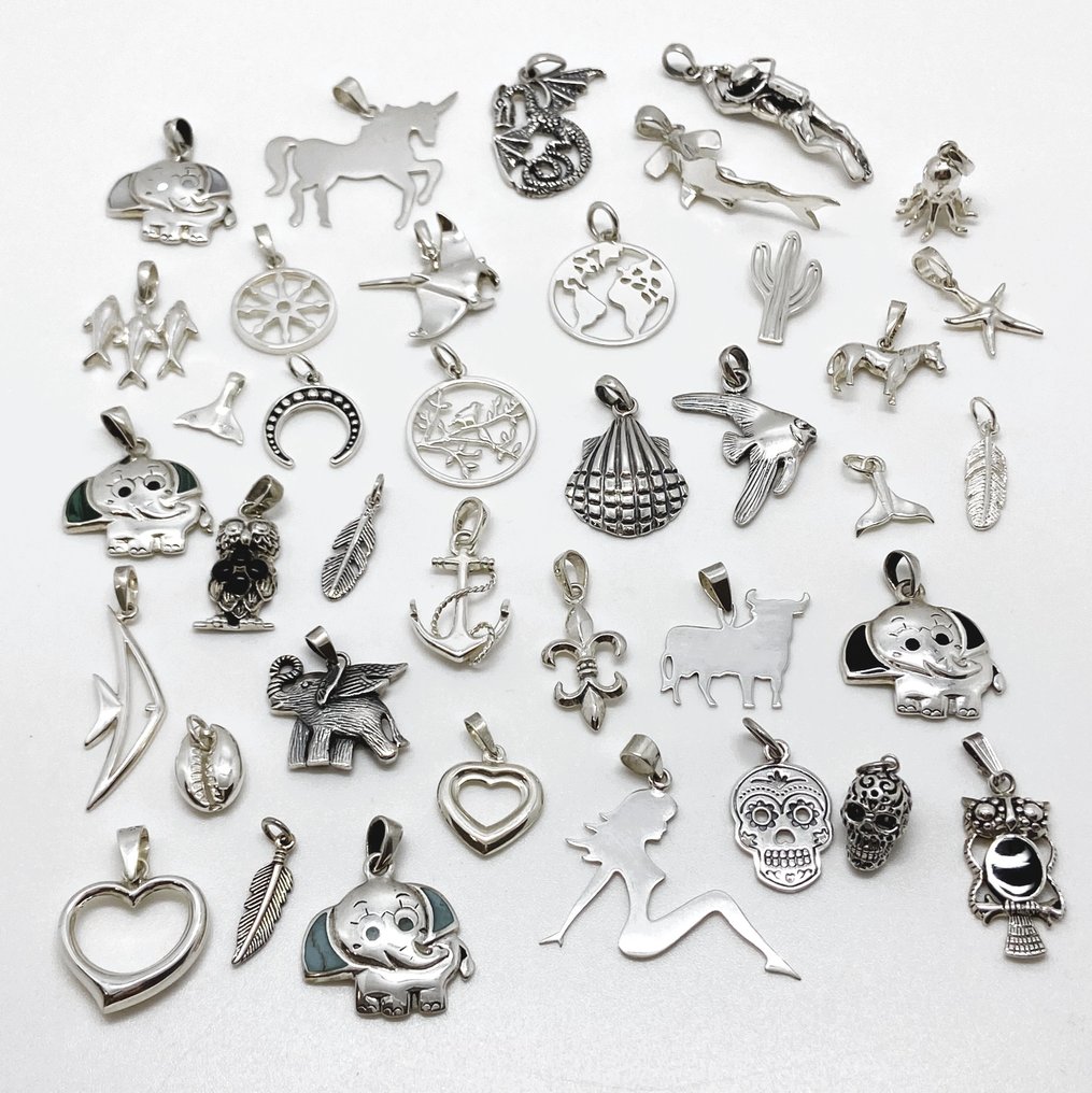 38 件动物和海洋学主题收藏品 - 925 银 - 吊坠 #2.1