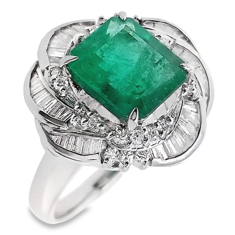 Ring Platina -  3.03ct. tw. Smaragd - Diamant #1.1