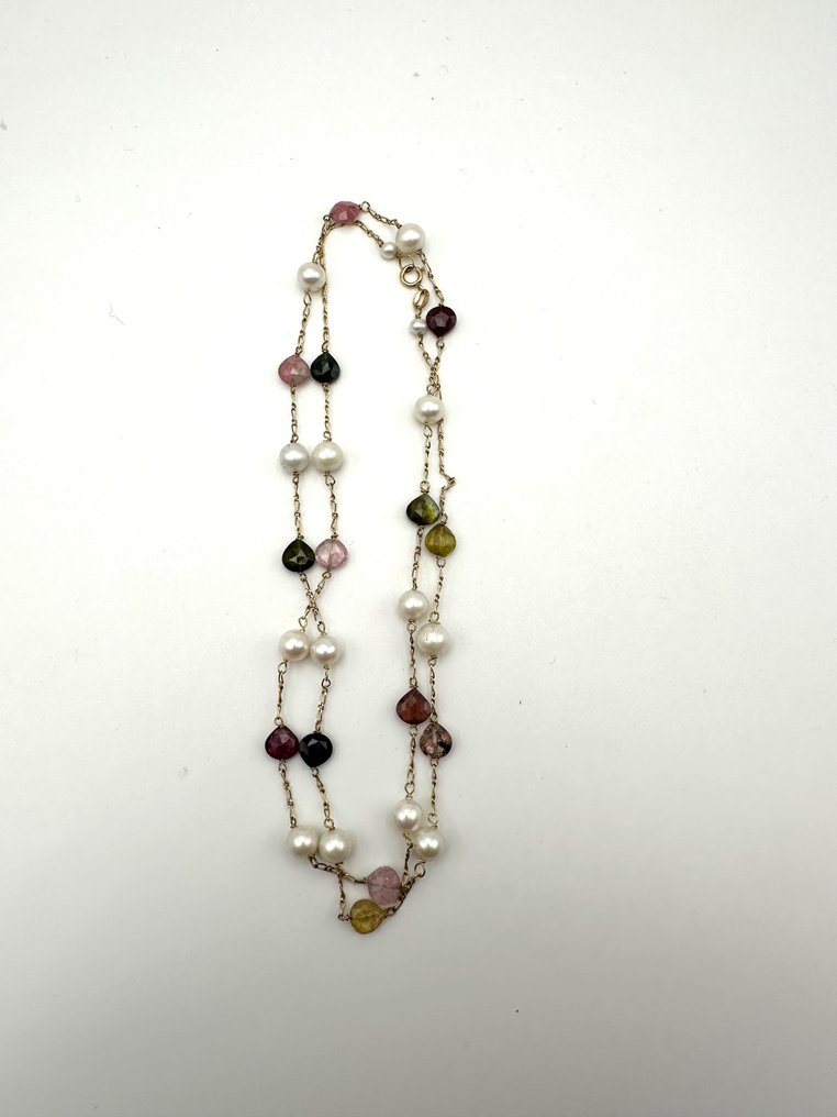 Necklace - 18 kt. Yellow gold Pearl - Tourmaline #1.2
