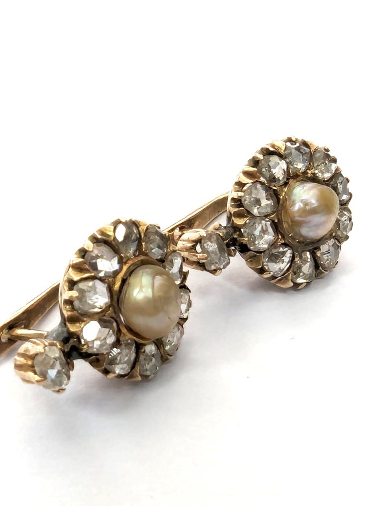 No Reserve Price - NO RESERVE PRICE - Earrings - 9 kt. Yellow gold Diamond  (Natural) - Pearl #2.1