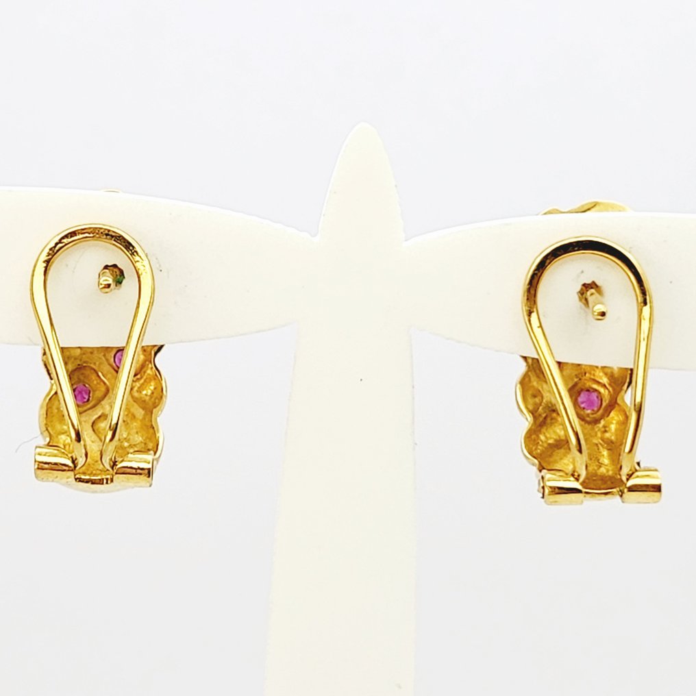 Earrings - 18 kt. Yellow gold -  0.30ct. tw. Emerald - Sapphire #2.1