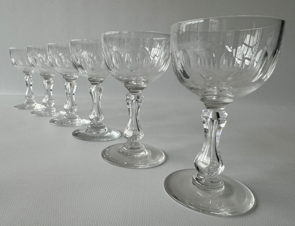 Lot van 9 antieke kristallen Val Saint Lambert glazen, model 'Olivier'. België, eind - Cristalería/juego para bebidas - Cristal #3.1