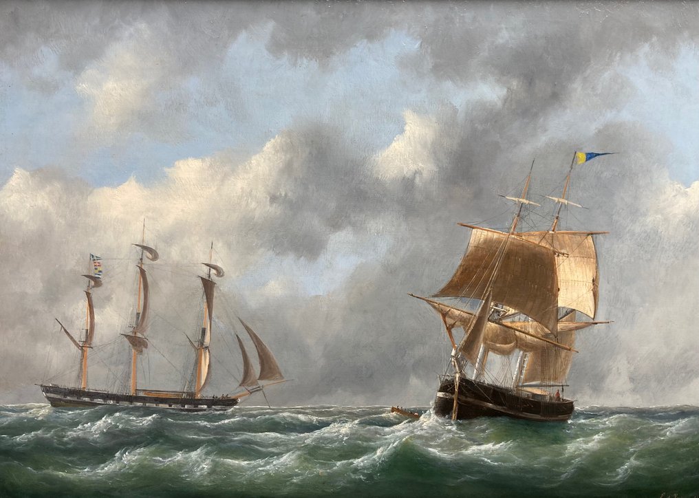 Emanuel de Vries (1816-1875) - Fregat en een bark op volle zee #1.1