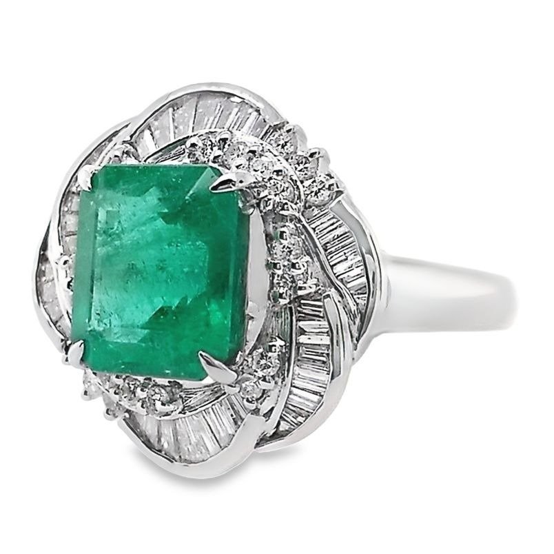 Ring Platina -  3.03ct. tw. Smaragd - Diamant #3.2