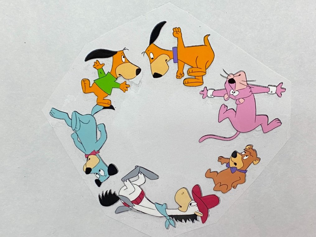 Yogi Bear (TV animated series) - 1 瑜伽熊、Snagglepuss、狗爸爸和儿子、哈克贝利猎犬的原创动画赛璐珞片和素描 #3.2