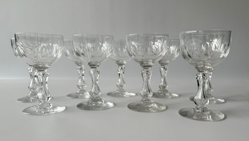 Lot van 9 antieke kristallen Val Saint Lambert glazen, model 'Olivier'. België, eind - Drinking service - Crystal #2.2