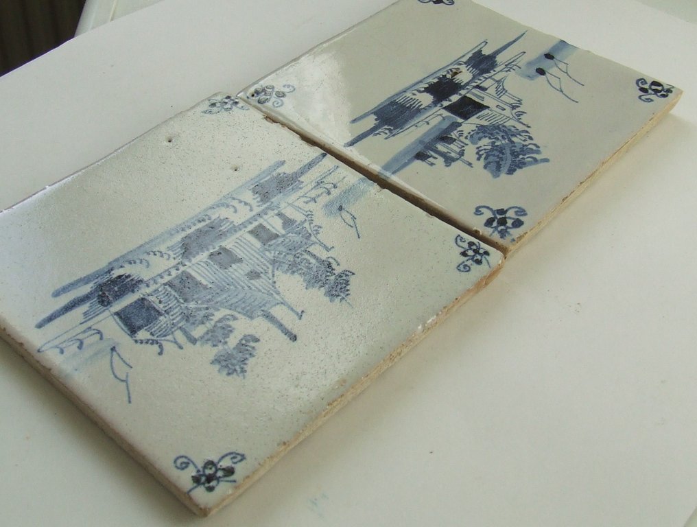  Țiglă - 2 bucăți de plăci de peisaj din secolul al XVIII-lea - 1750-1800  #2.1