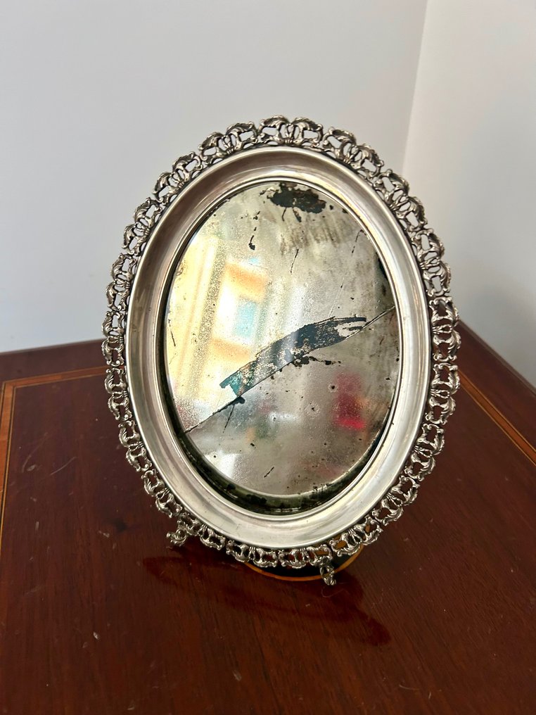 Espelho- Espelho Antigo em Prata Trabalhada - .800 prata #1.1