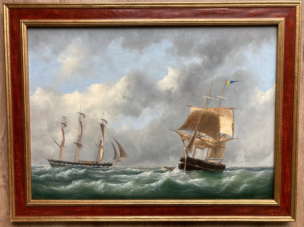 Emanuel de Vries (1816-1875) - Fregat en een bark op volle zee #2.1