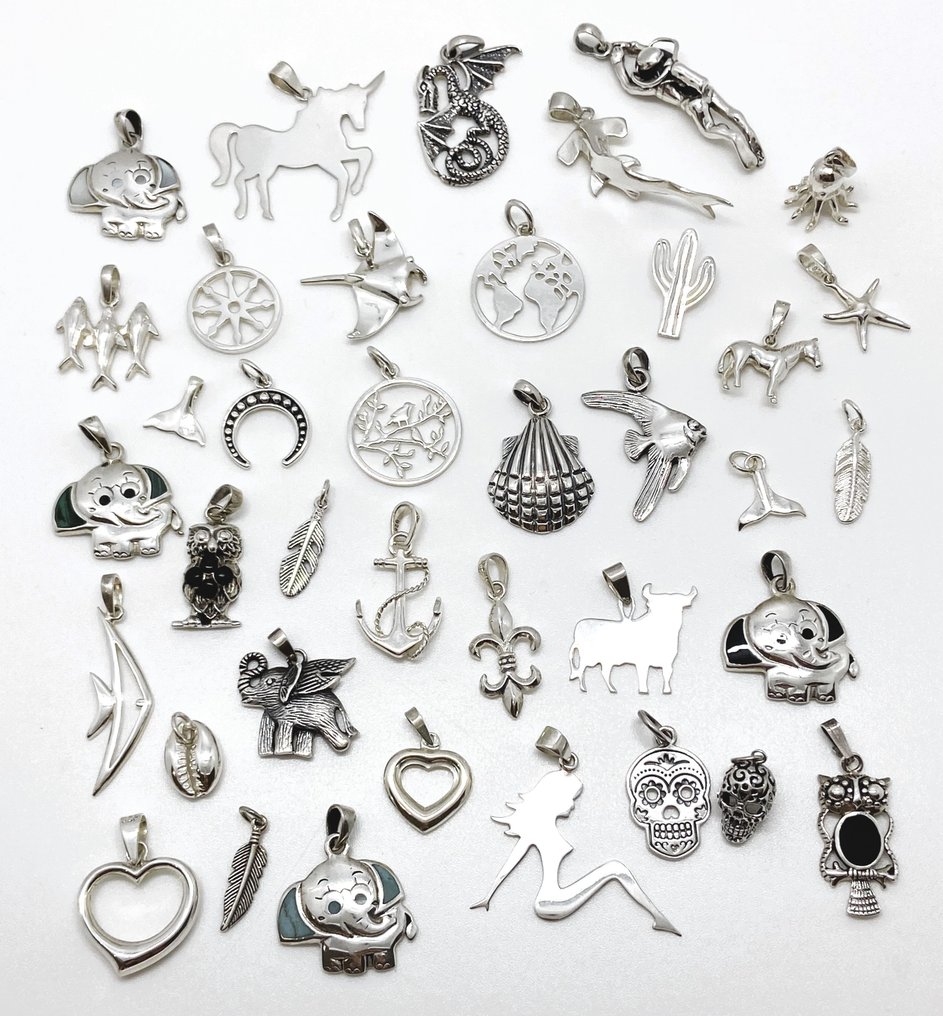 38 件动物和海洋学主题收藏品 - 925 银 - 吊坠 #1.2