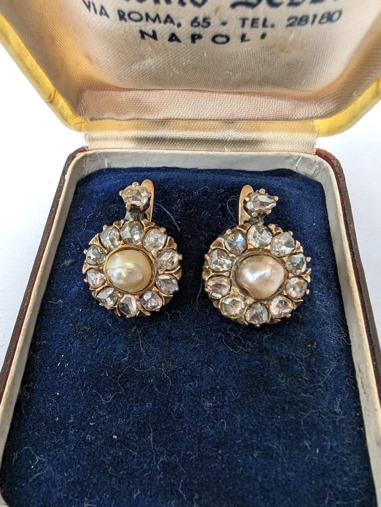 No Reserve Price - NO RESERVE PRICE - Earrings - 9 kt. Yellow gold Diamond  (Natural) - Pearl #1.1