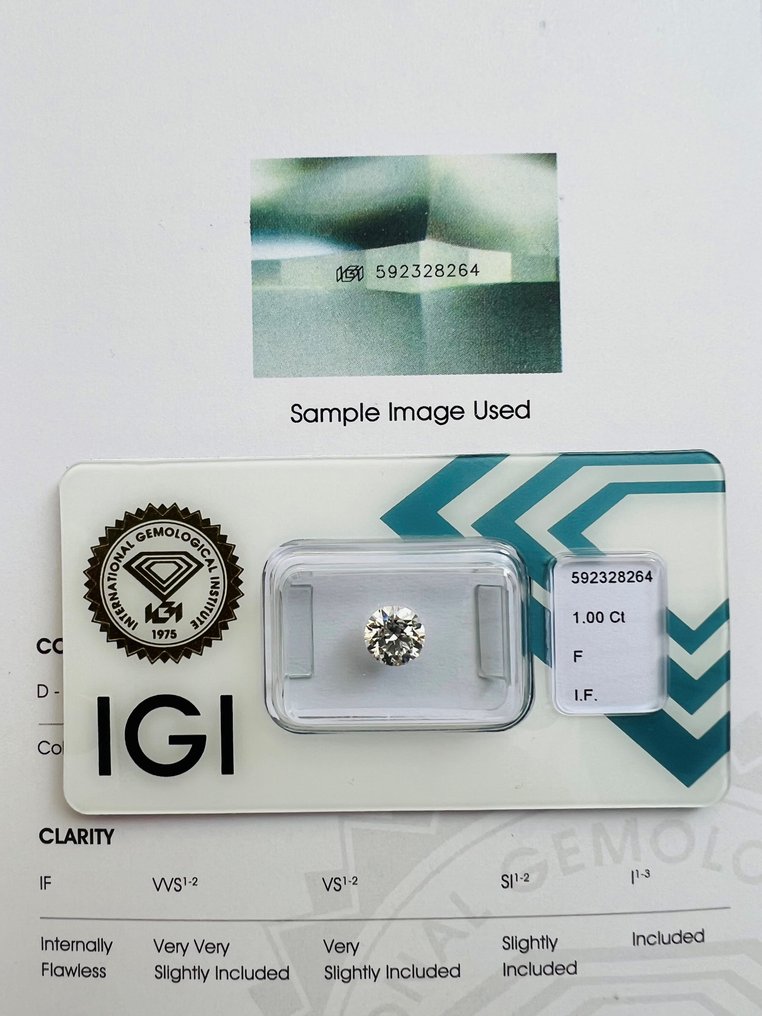1 pcs Diamant  (Natürlich)  - 1.00 ct - F - IF - International Gemological Institute (IGI) - 3x Keine #2.1