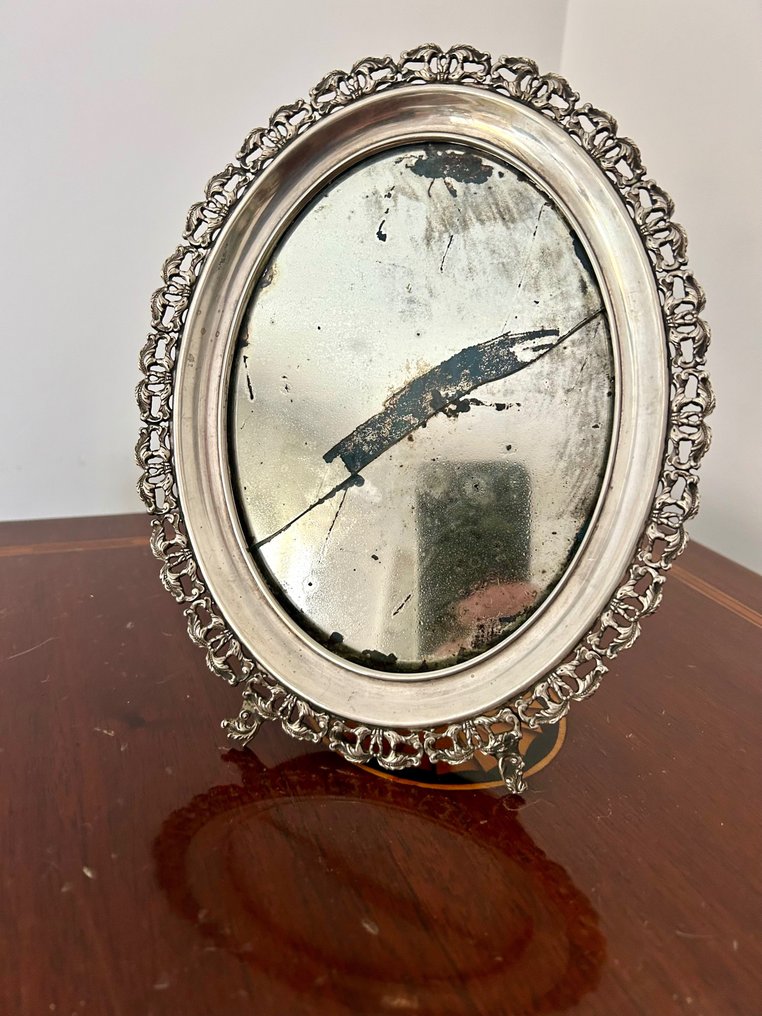 Speil- Antikt speil i bearbeidet sølv - .800 sølv #2.1