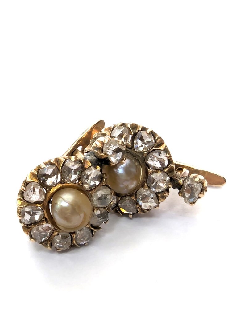 Ohne Mindestpreis - NO RESERVE PRICE - Ohrringe - 9 Kt Gelbgold Diamant  (Natürlich) - Perle #1.2