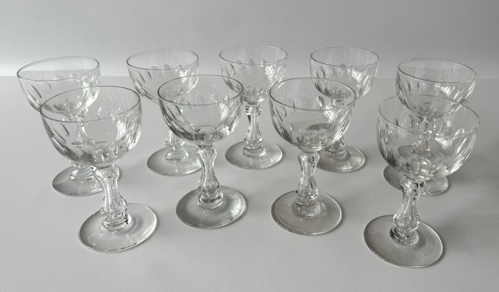 Lot van 9 antieke kristallen Val Saint Lambert glazen, model 'Olivier'. België, eind - Cristalería/juego para bebidas - Cristal #2.1