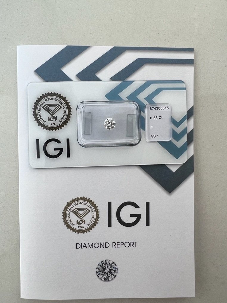 1 pcs Diamante  (Natural)  - 0.55 ct - Redondo - F - VS1 - International Gemological Institute (IGI) #2.1