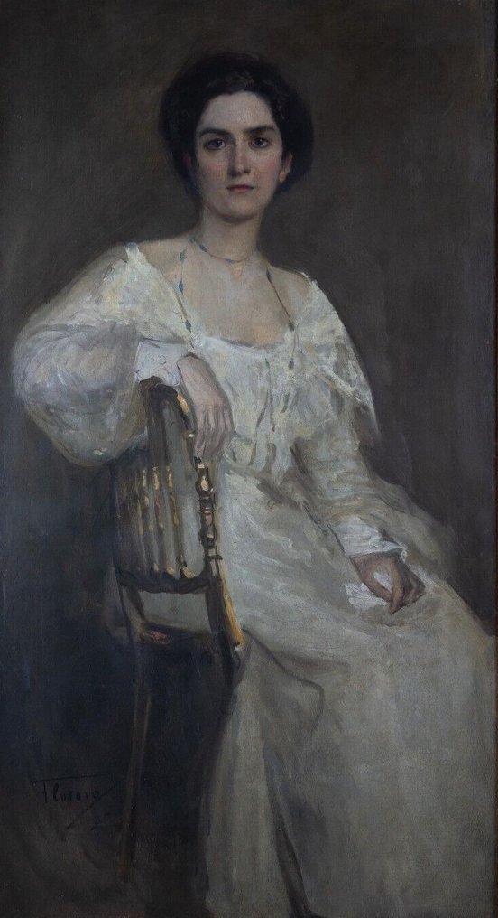 Matilde Flotow (1872-1932) - Portrait of a sitting woman in a white dress #1.1