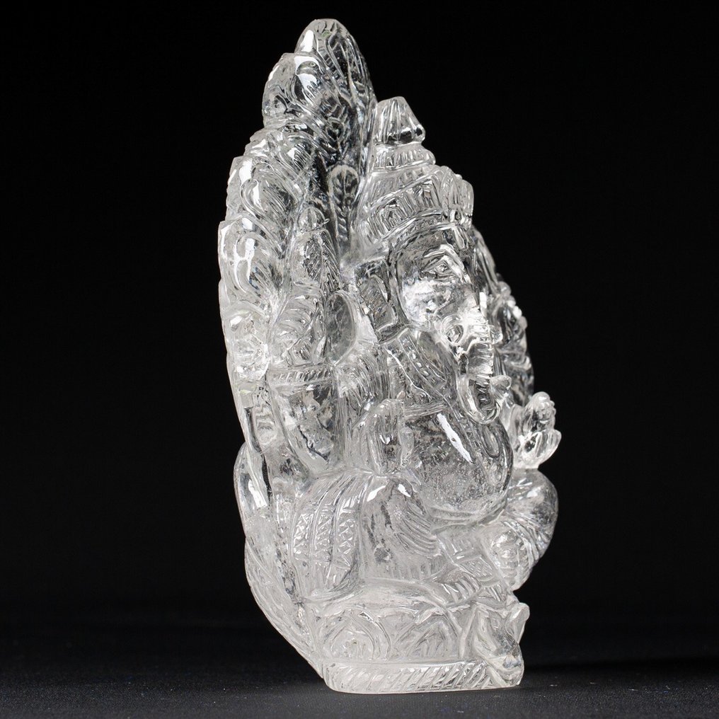 Himalaya Quartz Extra Clear - Lord Ganesh - Carving Fine Detail - Korkeus: 125 mm - Leveys: 90 mm- 464 g #1.2