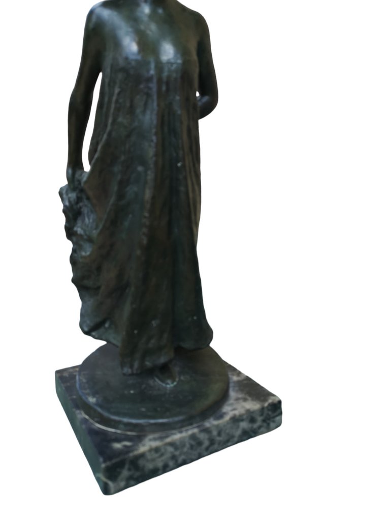 Decandia o de Candia Leonardo - 雕刻, Donna con cappello - 41 cm - 銅綠青銅 - 1925 #1.2