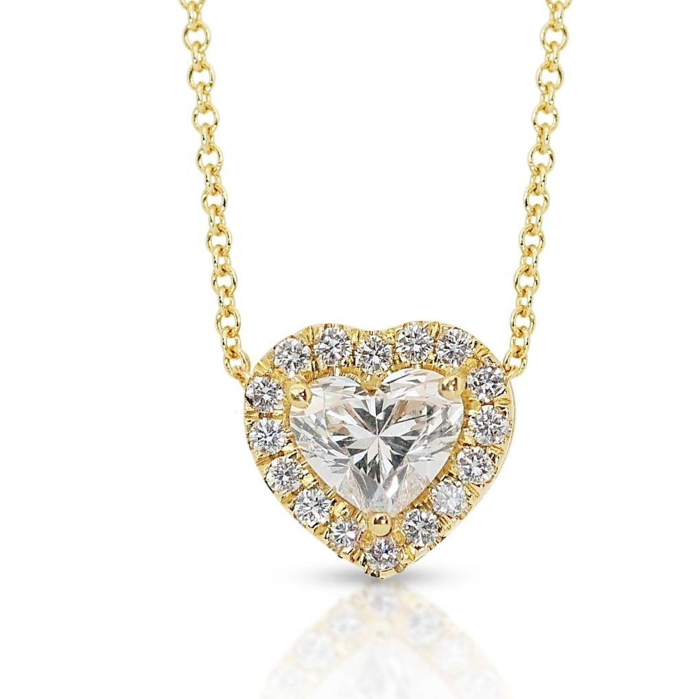 Necklace with pendant - 18 kt. Yellow gold -  1.28ct. tw. Diamond  (Natural) - Diamond - Ideal Cut Heart Diamond #1.1