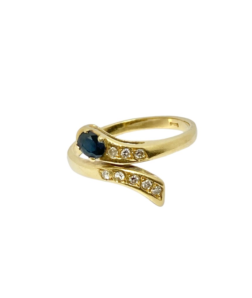 戒指 - 18 克拉 黃金 -  0.54ct. tw. 鉆石  (天然) - 藍寶石 #1.2