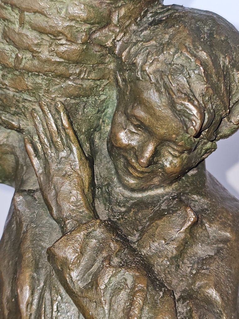 Fonderia artistica Battaglia - Libero Frizzi (1893-1954) - sculptuur, Fanciullo con cesto di fiori - 51.5 cm - Brons #1.2