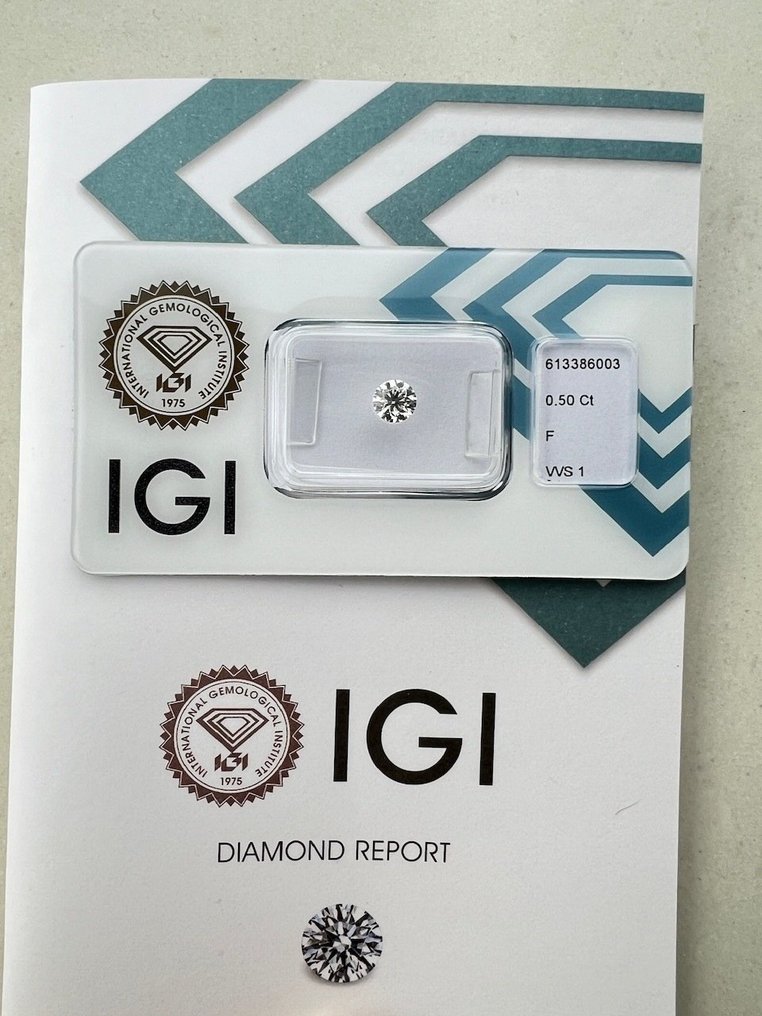 1 pcs Diamant  (Naturelle)  - 0.50 ct - Rond - F - VVS1 - International Gemological Institute (IGI) #1.1