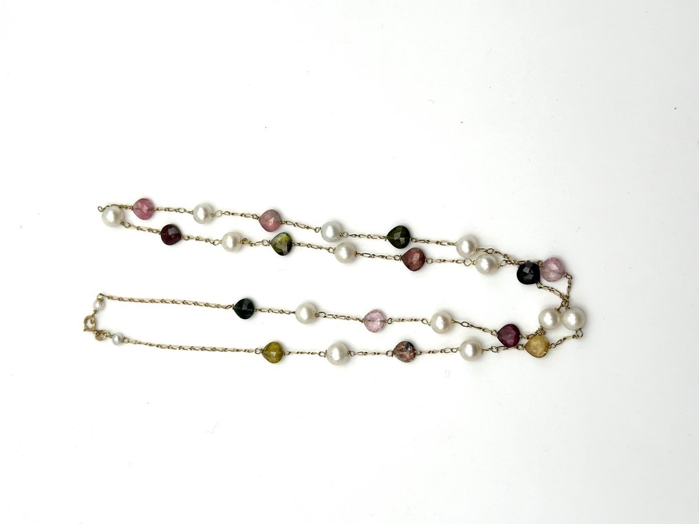 Necklace - 18 kt. Yellow gold Pearl - Tourmaline #2.1